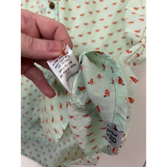 Sovereign Code Short Sleeve Green Pink Flamingos Button Down Shirt Size Large - Picture 5 of 5